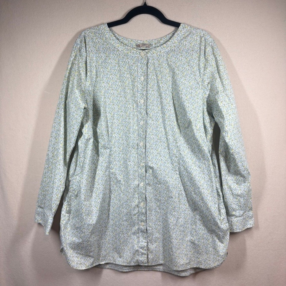 Duluth Trading Co Womens Wrinklefighter XL Ditsy Floral Button Down Tunic Shirt
